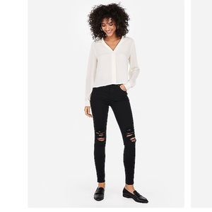 Express High-Waisted Black Ripped Jean Leggings S2